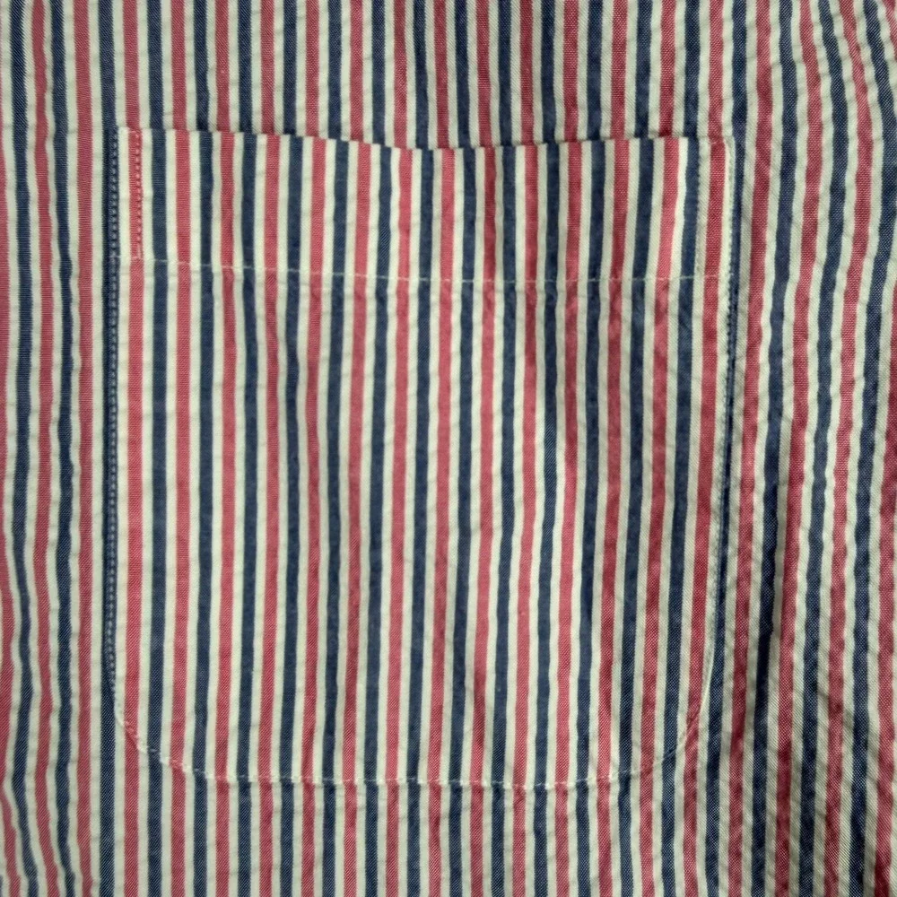 Brooks Brothers Shirt Mens L 346 Pink White Blue Seersucker Striped Short Sleeve